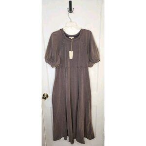 NWT Size Medium Easel Brown Mineral Wash Puff Sleeve Seamed Skirt Panels